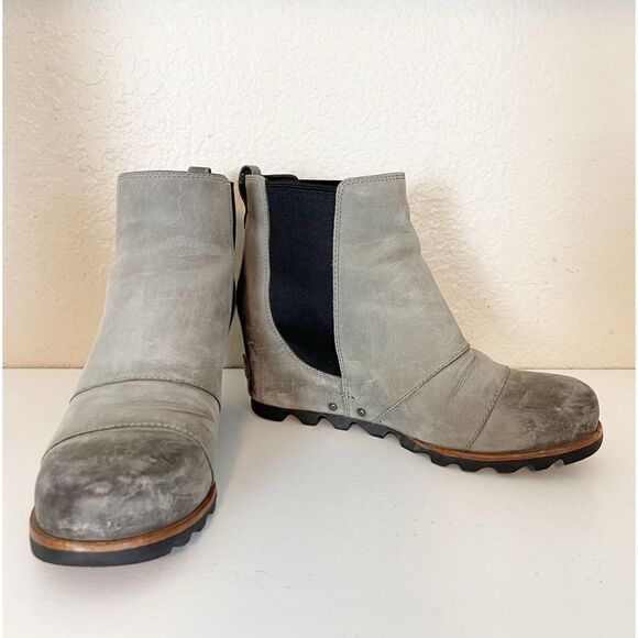 Sorel Lea Wedge Boots Joan of Arctic Chelsea Taupe Grey Tan and Black 8.5 - Picture 15 of 15